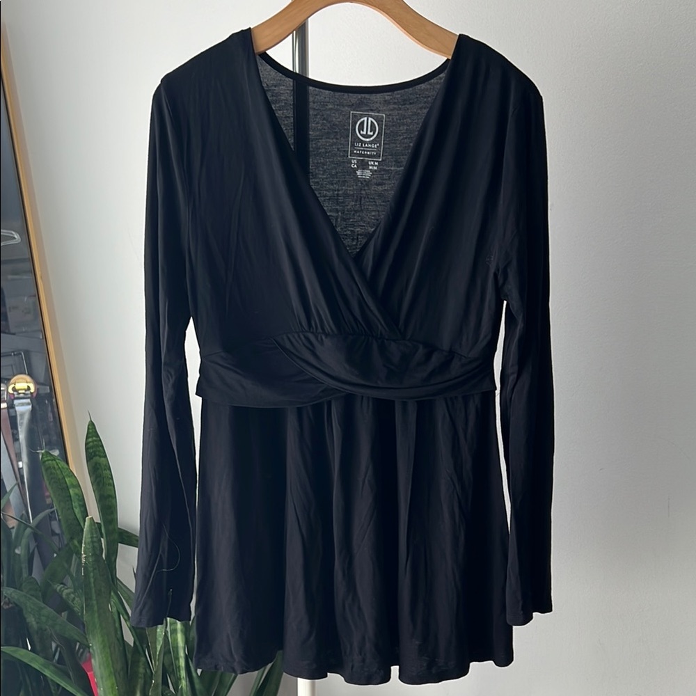Liz Lange maternity Black Long Sleeve Wrap Peplum Blouse M